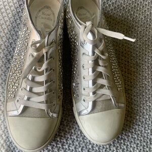 Rene Caovilla Silver and White Embellished Sneakers